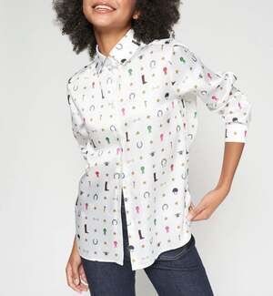 Vilagallo Equestrian Print Button-up Blouse Size 38/US 4